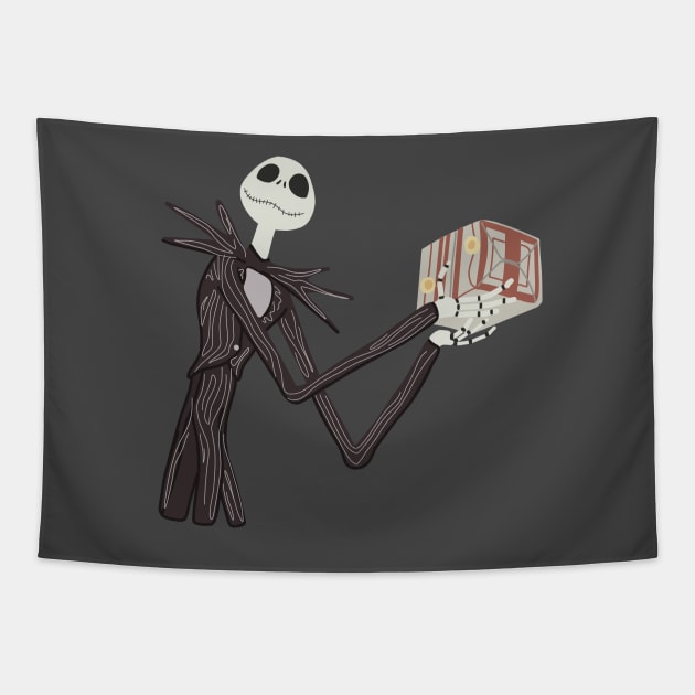 Jack Skellington with Present Tapestry by gray-cat