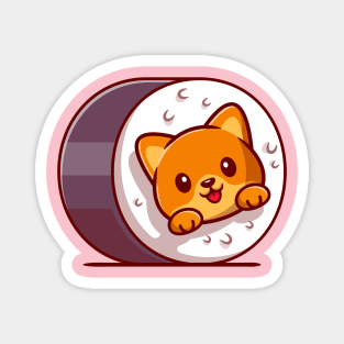 Cute Cat Sushi Cartoon Illustration Magnet