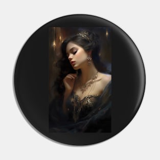 Oil painting of a beautiful woman in black dress Pin