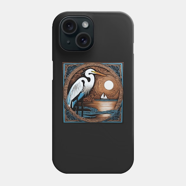 Egret With Sunset and Sailboat Phone Case by ToochArt