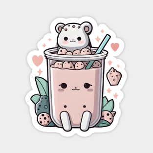 Kawaii Boba Tea with Cute Kitty Cat Magnet