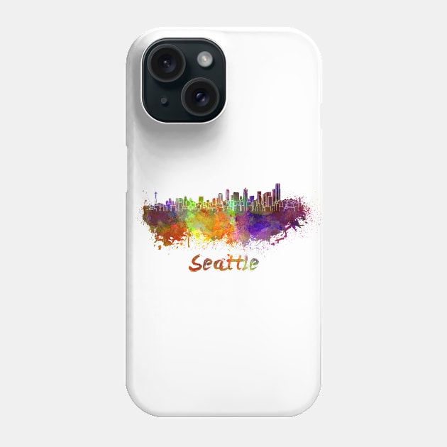 Seattle skyline in watercolor Phone Case by PaulrommerArt