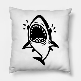 Stick Figure of a Shark in Black Ink Pillow