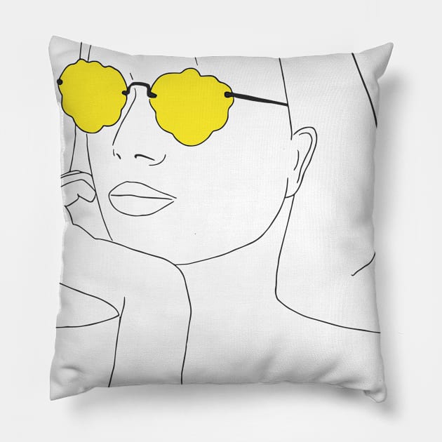 Girl With Yellow Sunglasses Pillow by JanuaryPomegranate