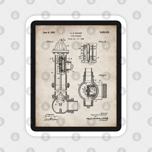 Fire Hydrant Patent - Fireman Fire House Art - Antique Magnet by patentpress