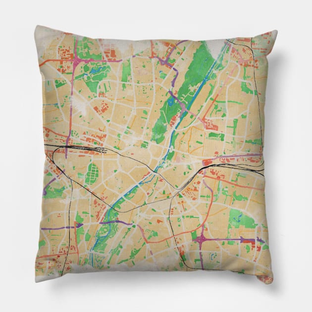 Munich in Watercolor Pillow by rouages