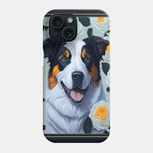 Australian Shepherd yellow roses Phone Case