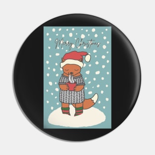 Merry Christmas , cute little fox drinking hot chocolate in the snow 2 Pin