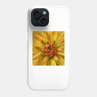 close-up glowing yellow and orange dahlia bloom Phone Case