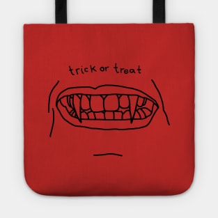 Halloween Horror Trick or Treat Fangs Line Art Tote