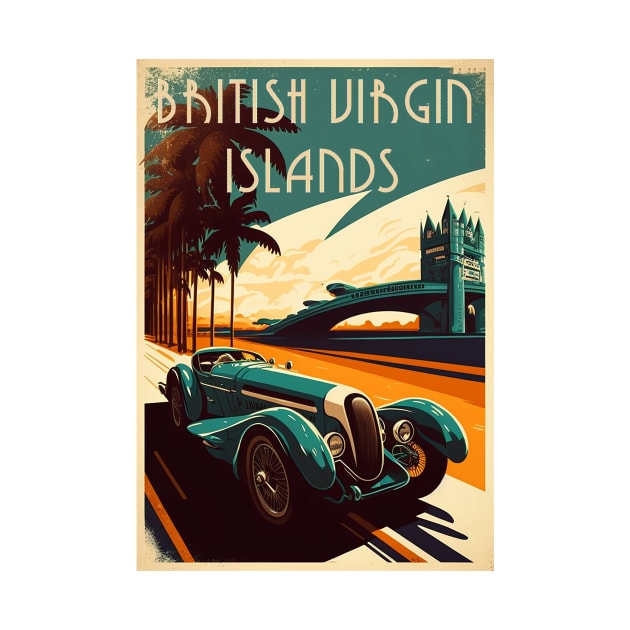 British Virgin Islands Supercar Vintage Travel Art Poster by OldTravelArt