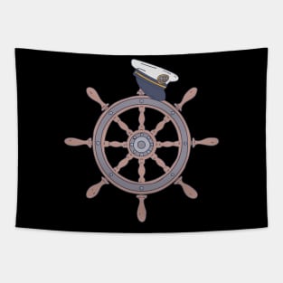 Steering Captain - Wooden Wheel Graphic - Shipmaster Tapestry