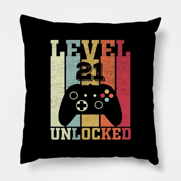 Level 21 Unlocked Funny Video Gamer 21st Birthday Gift Pillow by DragonTees