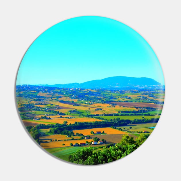 Scene in Montelupone with Marche landscape, various fields, a body of water, human settlement and Monte Conero Pin by KristinaDrozd