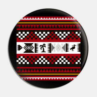 Harmony of Contrast: Red, Black, and White Checkerboard Fabric Pattern with Natural Accents Pin