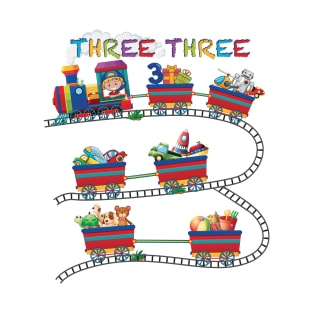 3 year old toddler train 3rd birthday train themed party T-Shirt