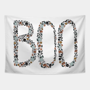 Halloween Boo Line Art - Teal & Orange Tapestry