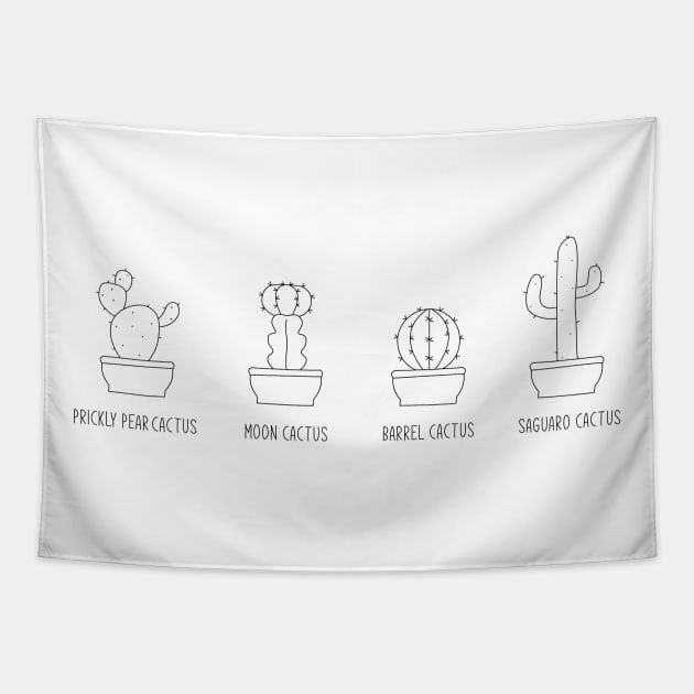 Cactus Cute Design Black and White Tapestry by olivergraham