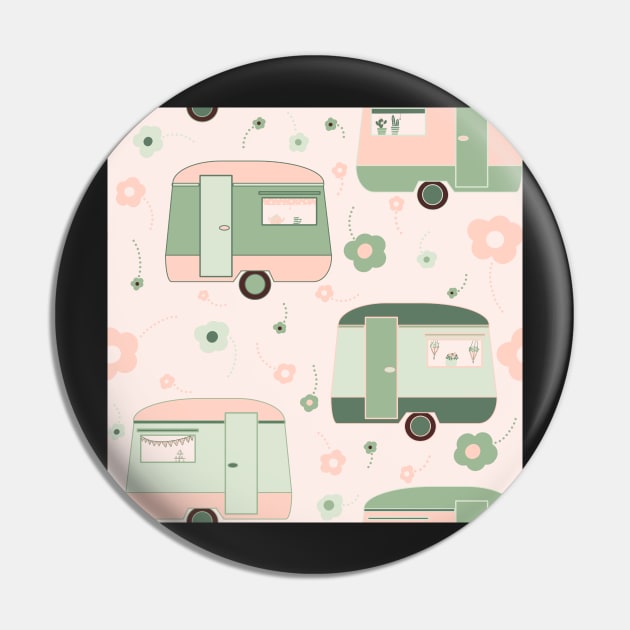 Repeat pattern of cute vintage caravans in pastel pinks and greens Pin by NattyDesigns