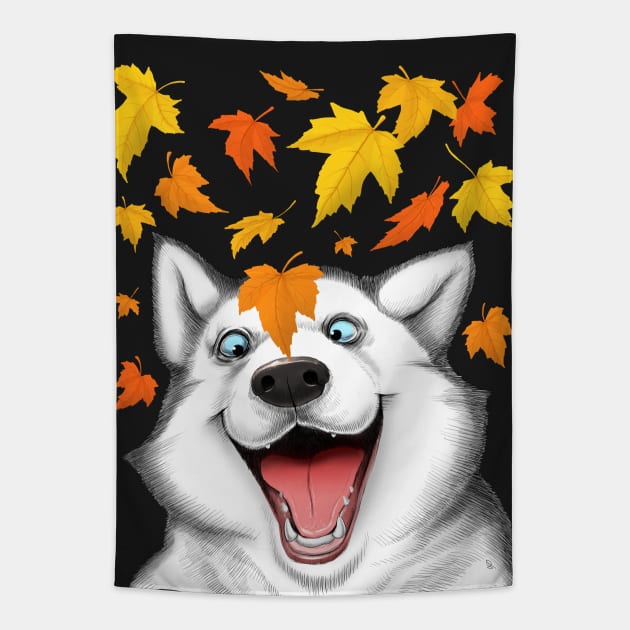 Autumn husky Tapestry by NikKor