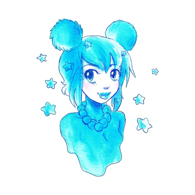 Watercolor Girl with Blue Stars by saradaboru