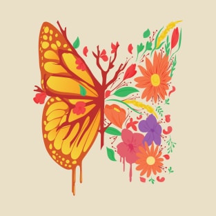 Butterfly Floral Artwork - Flowers & Butterfly Art T-Shirt
