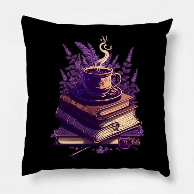 Lavender Books Stack Pillow by UnrealArtDude