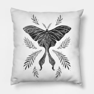 Black and White Watercolor Luna Moth Pillow