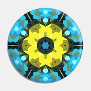 Retro Mandala Flower Blue and Yellow Pin