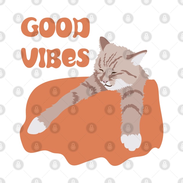 Coco Cat Good Vibes with orange blanket cat hug by HotPinkStudio.Me