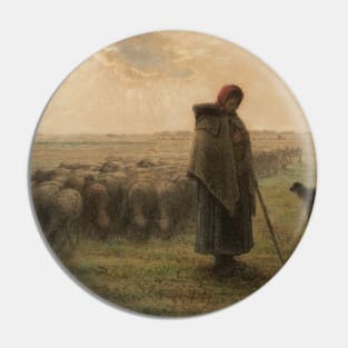 Shepherdess and Her Flock by Jean-Francois Millet Pin