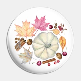 Autumn Pumpkin, Maple Leaves and Spices Pin