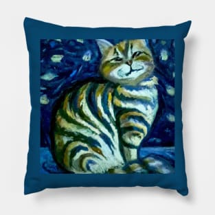 Cat in the Style of Vincent Van Gogh Pillow