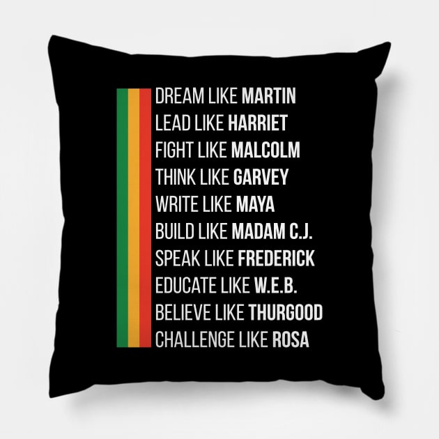 Dream Like Martin Lead Like Harriet Fight Like Malcolm Pillow by tanambos