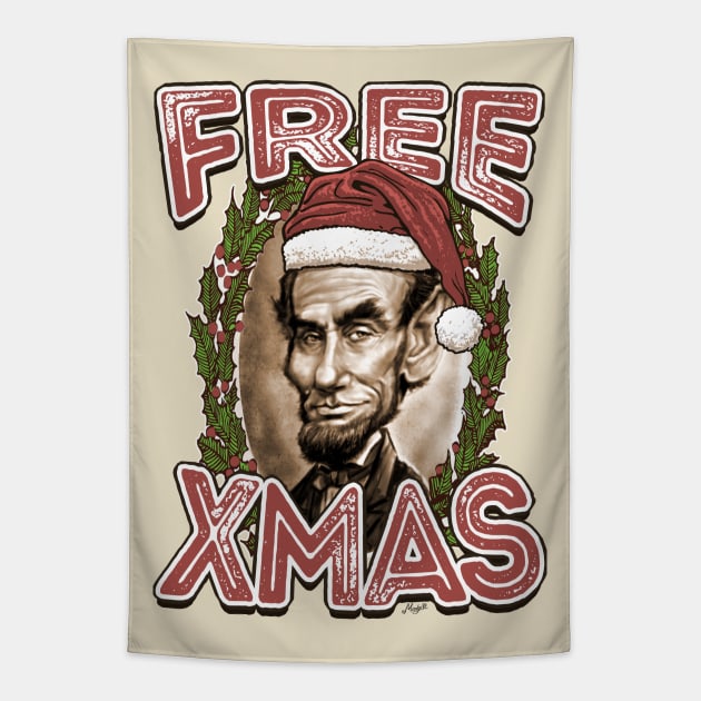 Free Xmas Abe Lincoln in Christmas Santa Hat Tapestry by Mudge