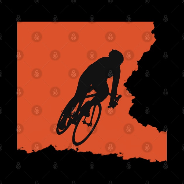 Bikerider rides the bicycle, black silhuette on orange background by marina63