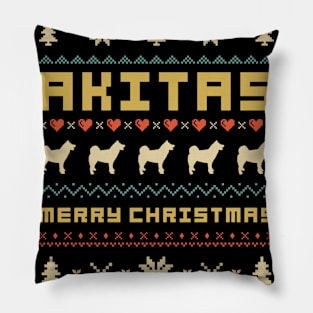 Akitas Ugly Christmas Sweater Vintage Retro Pillow