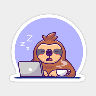 Sleepy Sloth With Laptop And Coffee Magnet