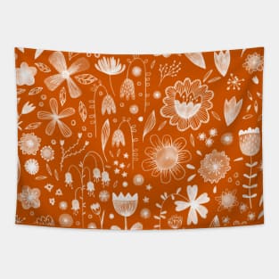 White Watercolor Flower Drawings Tapestry