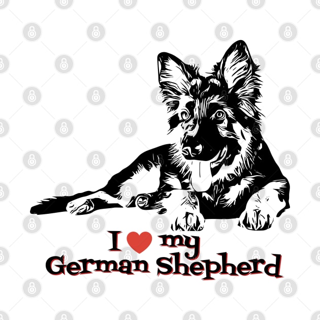 I Love My German Shepherd Cute German Shepherd Puppy Ink Art by AdrianaHolmesArt