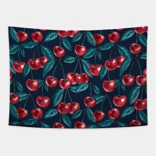 Red cherries on dark blue Tapestry