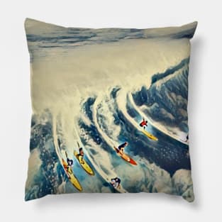 Surfing Blue Waves Oil Painting Gift Pillow