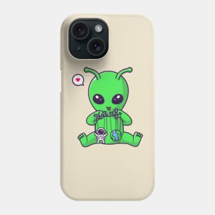 Cute Alien Playing Astronaut And Earth Puppet Cartoon Phone Case