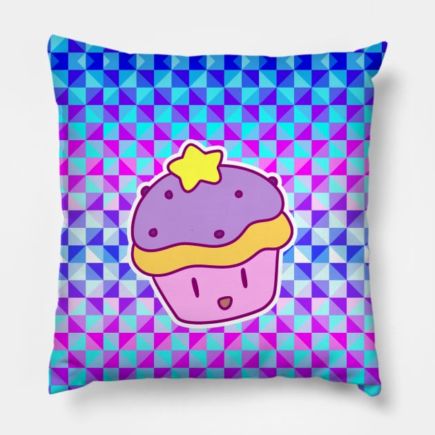 Star Cupcake - Holographic Checkered Pattern Pillow by saradaboru