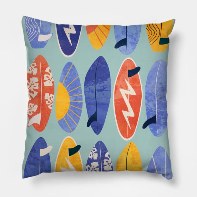 Surfboard on blue Pillow by Lidiebug