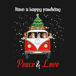 Have A Happy Pawliday Peach And Love Beagle Dog Funny Gift Christmas T-Shirt