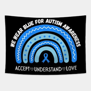 In April We Wear Blue for Autism Awareness Rainbow Autistic Tapestry