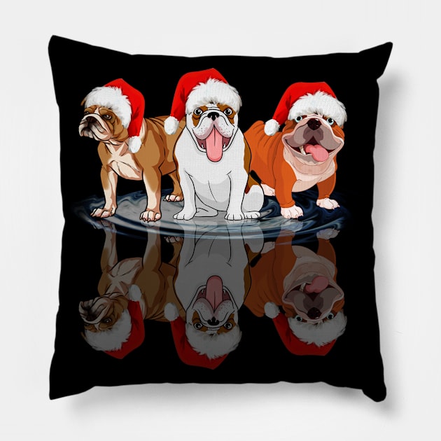 Shadow Bulldog Dog Christmas Sweatershirt Cute Bulldog Santar Hat Gift T-Shirt Pillow by kimmygoderteart