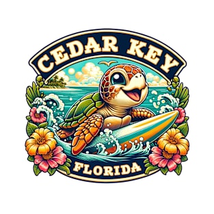 Cedar Key Florida Cute Sea Turtle Surfing T-Shirt