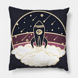 Vintage styled spaceship launch in pink Pillow